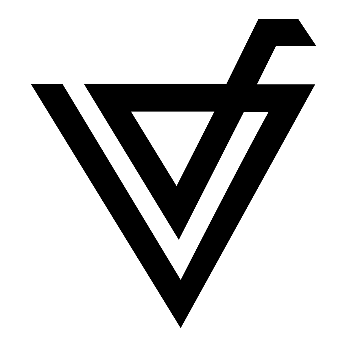 Logotipo geométrico en negro con formas angulares sobre fondo blanco, estilo moderno.